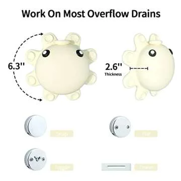 Bathroom Bathtub Overflow Drain Cover- Silicone Bath Tub Drain Cover, Tub Overflow Drain Stopper with Suction Cups, Adds Inches of Water for Deeper Bath, Cute Bathroom Accessories, Ivory