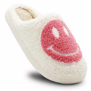 BlueXIMI Retro Fuzzy Face Slippers for Women Men, Soft Plush Warm Slip-on Couple Style Casual Happy ...