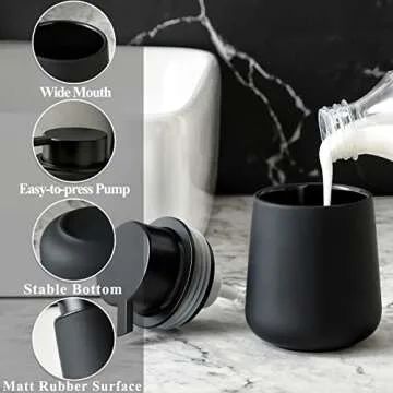 Black Soap Dispenser - Ceramic Hand Dish Soap Dispenser for Bathroom 12ounce Refillable Foaming Hand Soap Dispenser