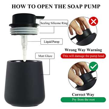 Black Soap Dispenser - Ceramic Hand Dish Soap Dispenser for Bathroom 12ounce Refillable Foaming Hand Soap Dispenser