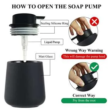 Black Soap Dispenser - Ceramic Hand Dish Soap Dispenser for Bathroom 12ounce Refillable Foaming Hand Soap Dispenser