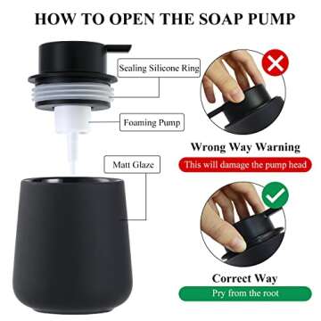 Black Soap Dispenser - Ceramic Hand Dish Soap Dispenser for Bathroom 12ounce Refillable Foaming Hand Soap Dispenser