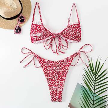 FEAPHY Women's String Bikini Frill Trim Tie Side Triangle Swimwear Two Piece Swimsuit