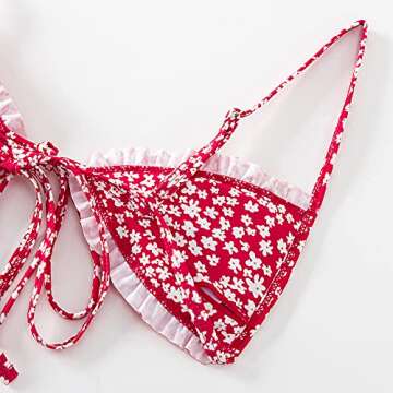 FEAPHY Women's String Bikini Frill Trim Tie Side Triangle Swimwear Two Piece Swimsuit