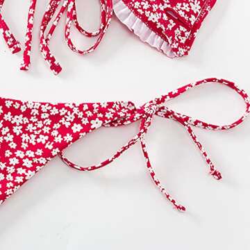 FEAPHY Women's String Bikini Frill Trim Tie Side Triangle Swimwear Two Piece Swimsuit