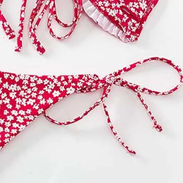 FEAPHY Women's String Bikini Frill Trim Tie Side Triangle Swimwear Two Piece Swimsuit