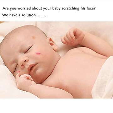 Newborn Baby No Scratch Mittens Stay On, 100% Cotton Breathable, Adjustable Infant Gloves for Baby B...