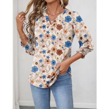 Stylish LOMON Women's V Neck 3/4 Sleeve Casual Blouses for Everyday Wear