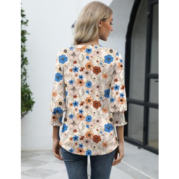 LOMON 3/4 Sleeve V Neck Shirts for Women - Summer Style