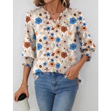 LOMON 3/4 Sleeve V Neck Shirts for Women - Summer Style