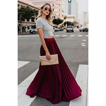 ebossy High Waist Flowy Pleated Maxi Skirt - Versatile Style