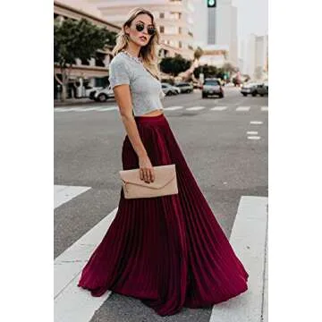 ebossy High Waist Flowy Pleated Maxi Skirt - Versatile Style