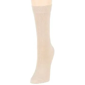 7BIGSTARS KINGDOM Women's Cotton Dress Socks - 4 Pack Large - Solid Casual Crew Lightweight Calf - Sock Size 10-12 Shoe Size 8-12 L Light Beige