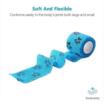 WePet Pet Wrap, Self-Adhesive, Only Sticks to Itself, Non-Woven Tape for Dog Legs, Paws, Wounds, First Aid Cohesive Gauze for Horse, Cat, Bird, Animal, 6 Rolls, 2 Inch, Pawprints A
