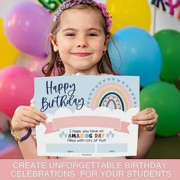 Hadley Designs 25 Boho Birthday Certificates for Kids Classroom Birthday Gifts-Happy Birthday Certificates for Students, Birthday Awards for Students, Classroom Supplies for Teachers Elementary