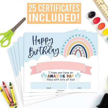 Hadley Designs 25 Boho Birthday Certificates for Kids Classroom Birthday Gifts-Happy Birthday Certificates for Students, Birthday Awards for Students, Classroom Supplies for Teachers Elementary