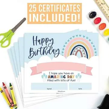 Hadley Designs 25 Boho Birthday Certificates for Kids Classroom Birthday Gifts-Happy Birthday Certificates for Students, Birthday Awards for Students, Classroom Supplies for Teachers Elementary