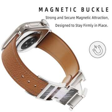 Leather Magnetic Watch Band Compatible with Apple Watch Ultra Band 49mm 46mm 45mm 44mm 42mm 41mm 40m...