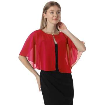 Chiffon Capelet Women's Soft capes Shawls and Wraps for Evening Dress Wedding Cape Cover Up (Red)