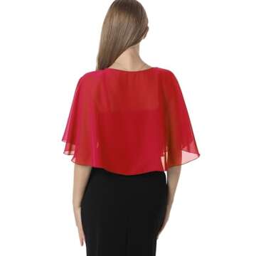 Chiffon Capelet Women's Soft capes Shawls and Wraps for Evening Dress Wedding Cape Cover Up (Red)