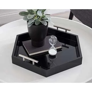 Kate and Laurel Lipton Modern Hexagon Tray, 18 x 18, Black and Silver, Decorative Tray for Storage a...