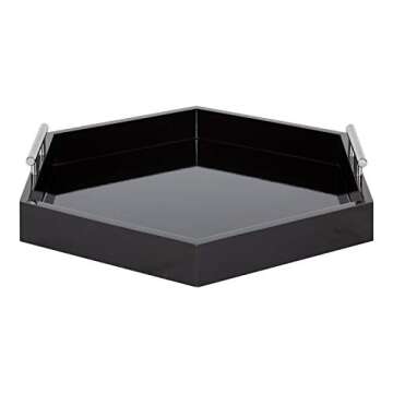 Kate and Laurel Lipton Modern Hexagon Tray, 18 x 18, Black and Silver, Decorative Tray for Storage and Display