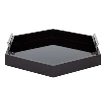 Kate and Laurel Lipton Modern Hexagon Tray, 18 x 18, Black and Silver, Decorative Tray for Storage and Display