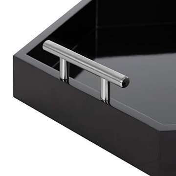 Kate and Laurel Lipton Modern Hexagon Tray, 18 x 18, Black and Silver, Decorative Tray for Storage and Display