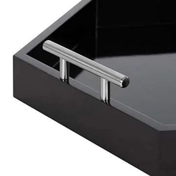 Kate and Laurel Lipton Modern Hexagon Tray, 18 x 18, Black and Silver, Decorative Tray for Storage and Display