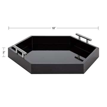 Kate and Laurel Lipton Modern Hexagon Tray, 18 x 18, Black and Silver, Decorative Tray for Storage and Display