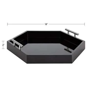 Kate and Laurel Lipton Modern Hexagon Tray, 18 x 18, Black and Silver, Decorative Tray for Storage and Display