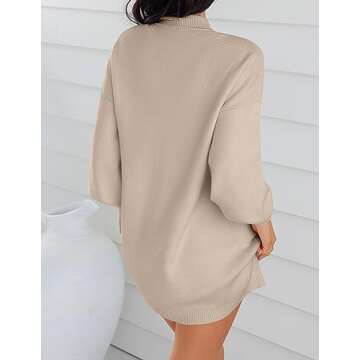 ZESICA Women's Spring Turtleneck Sweaters Dress Oversized Long Lantern Sleeve Casual Knit Pullover Short Dresses,Almond,X-Large
