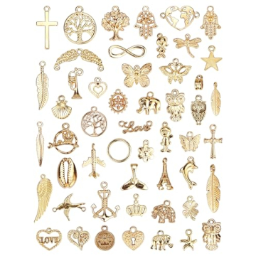 JIALEEY 50PCS Mixed Gold Charms for DIY Jewelry Making and Crafting