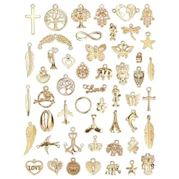 JIALEEY 50PCS Mixed Gold Charms for DIY Jewelry Making and Crafting