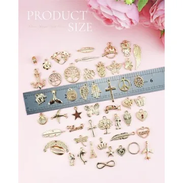 JIALEEY 50PCS Mixed Gold Charms for DIY Jewelry Making