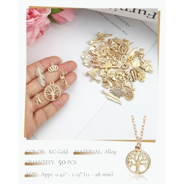 JIALEEY 50PCS Mixed Gold Charms for DIY Jewelry Making