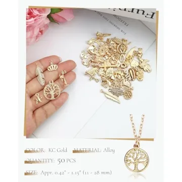 JIALEEY 50PCS Mixed Gold Charms for DIY Jewelry Making