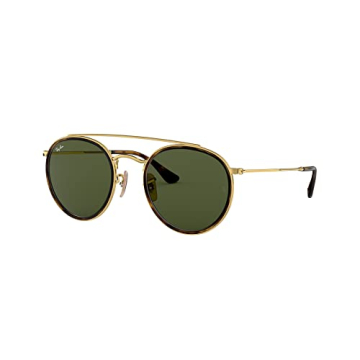 Ray-Ban RB3647N Double Bridge Round Sunglasses, Gold/G-15 Green, 51 mm + 1