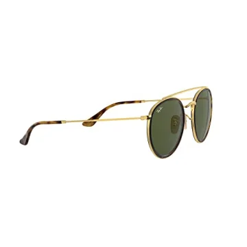 Ray-Ban RB3647N Double Bridge Round Sunglasses, Gold/G-15 Green, 51 mm + 1