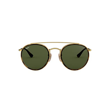 Ray-Ban RB3647N Double Bridge Round Sunglasses, Gold/G-15 Green, 51 mm + 1