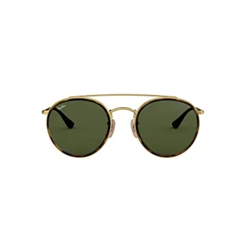 Ray-Ban RB3647N Double Bridge Round Sunglasses, Gold/G-15 Green, 51 mm + 1