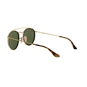 Ray-Ban RB3647N Double Bridge Round Sunglasses, Gold/G-15 Green, 51 mm + 1