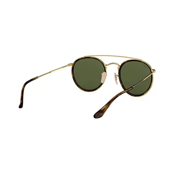 Ray-Ban RB3647N Double Bridge Round Sunglasses, Gold/G-15 Green, 51 mm + 1