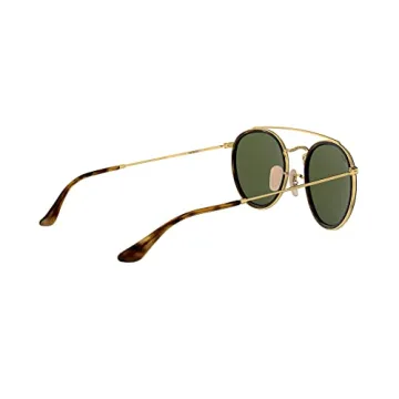 Ray-Ban RB3647N Double Bridge Round Sunglasses, Gold/G-15 Green, 51 mm + 1