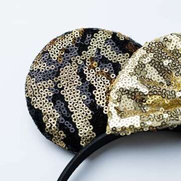 Foeran Mouse Ears Headbands Shiny Bows Mouse Ears Glitter Party Princess Decoration Cosplay Costume for Girls Women (Leopard/Gold)