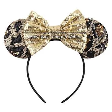 Foeran Mouse Ears Headbands Shiny Bows Mouse Ears Glitter Party Princess Decoration Cosplay Costume for Girls Women (Leopard/Gold)