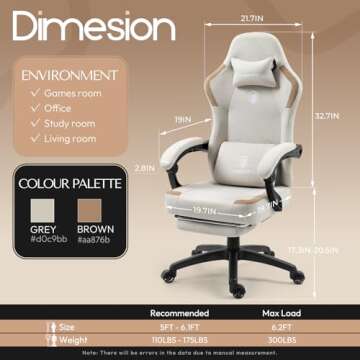 Dowinx Fabric Gaming Chair with Pocket Spring Cushion,Breathable Computer Chair with Massage Lumbar ...