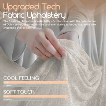 Dowinx Fabric Gaming Chair with Pocket Spring Cushion,Breathable Computer Chair with Massage Lumbar Support and Footrest,High Back Game Office Chair for Adult,Beige