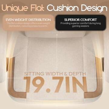 Dowinx Fabric Gaming Chair with Pocket Spring Cushion,Breathable Computer Chair with Massage Lumbar Support and Footrest,High Back Game Office Chair for Adult,Beige