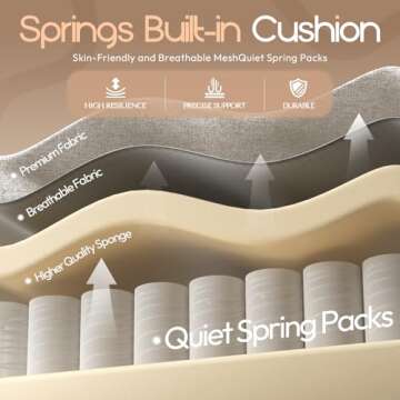 Dowinx Fabric Gaming Chair with Pocket Spring Cushion,Breathable Computer Chair with Massage Lumbar Support and Footrest,High Back Game Office Chair for Adult,Beige